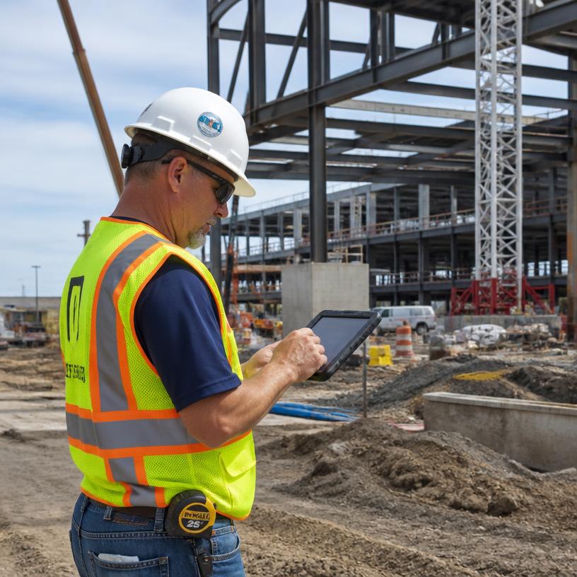 Superintendent documenting progress on a tablet